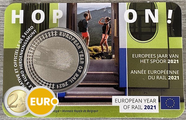 5 euros Belgique 2021 - Année européenne du rail BU FDC Coincard