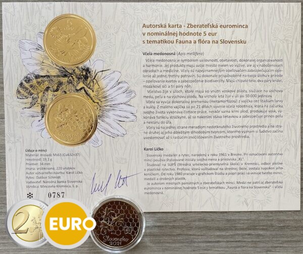 5 euros Slovaquie 2021 - Abeille UNC avec certificat d'authenticité
