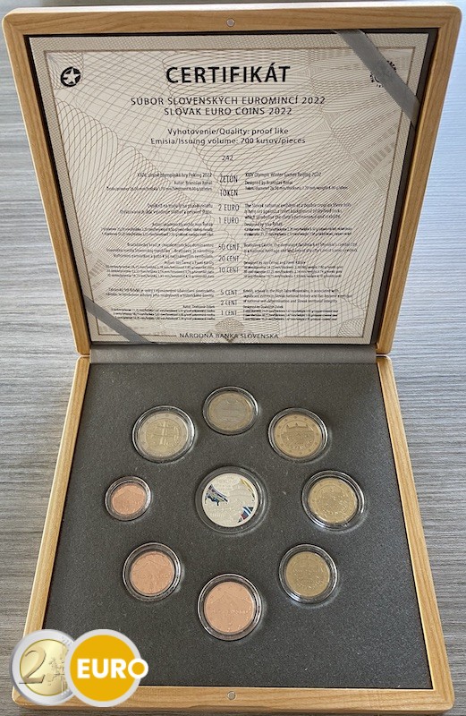 Euro set BE Proof Slowakije 2022 Houten koffer - Olympische Winterspelen Peking