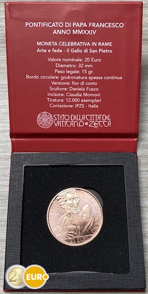 20 euros Vatican 2024 - Saint Pierre et le Coq BU FDC cuivre