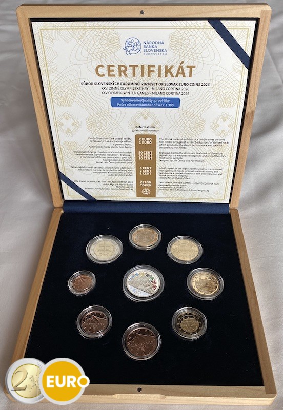 Série euro BE Proof Slovaquie 2026 - Jeux olympiques d'hiver Milan et Cortina - Coffret en bois