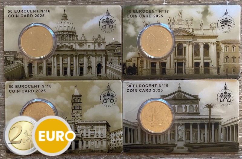 0,50 euro Vatican 2025 coincard nr 16 + 17 + 18 + 19 Basiliques papales romaines