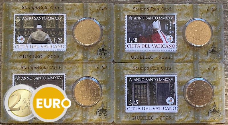 50 cents et timbre coincard Vatican 2025 - nr 52 + 53 + 54 + 55 Année sainte