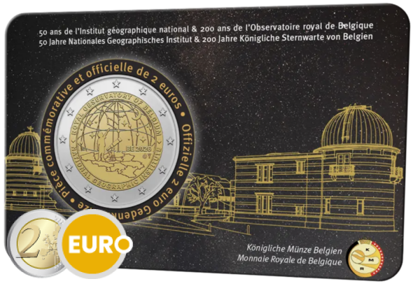 2 euro Belgium 2026 - National Geographic Institute and Royal Observatory BU FDC Coincard FR