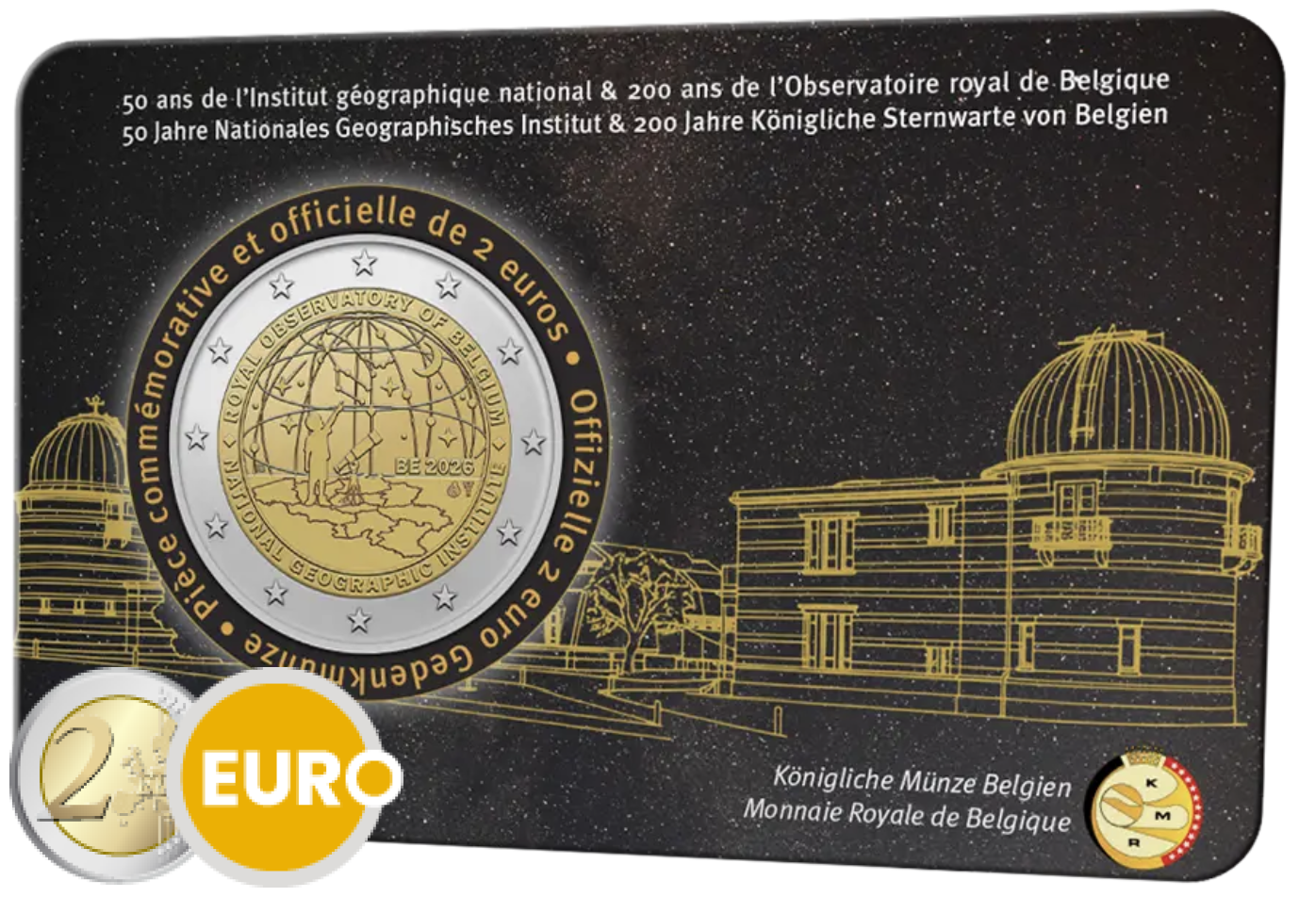 2 euros Belgique 2026 - Institut géographique national et Observatoire royal BU FDC Coincard FR