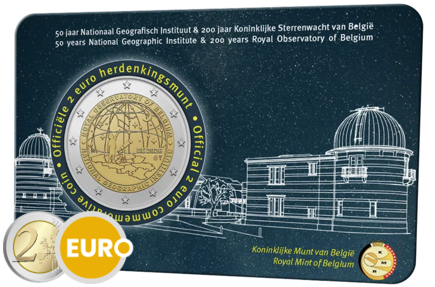 2 euros Belgique 2026 - Institut géographique national et Observatoire royal BU FDC Coincard NL