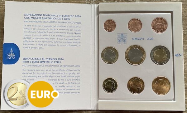 Euro set BU FDC Vaticaan 2026 + 5 euro Franciscus van Assisi